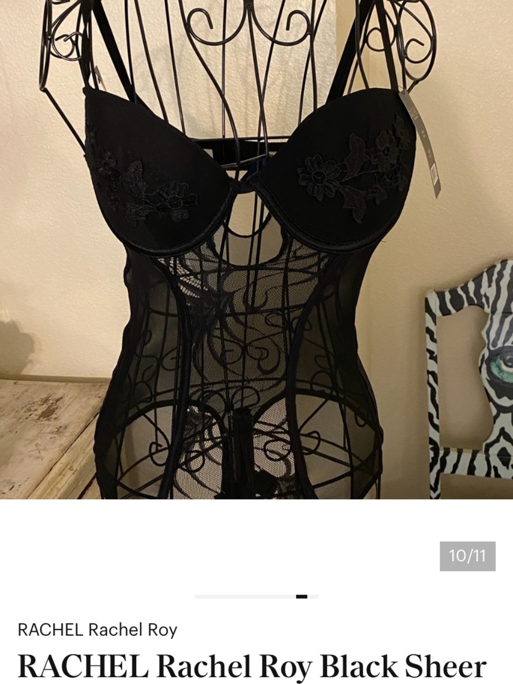 RACHEL Rachel Roy Black Sheer Lace Chemise